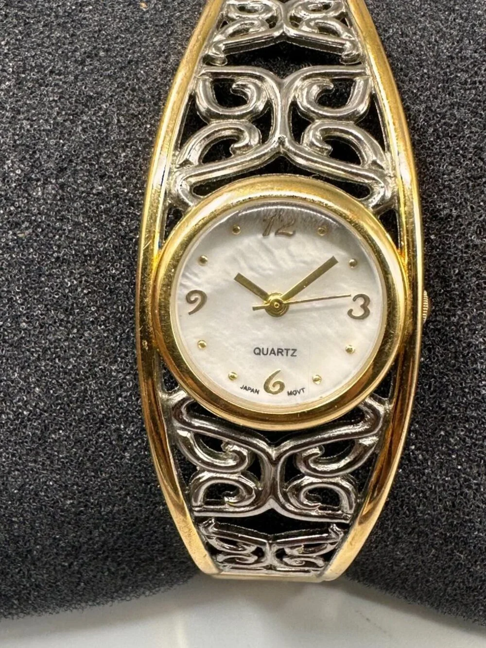 Avon Butterfly Watch Women Silver Gold Two Tone Mother of Pearl Dial Works